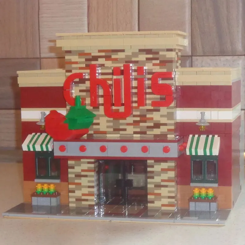 

Buildmoc City Architecture Chili's Restaurant Store Building Blocks Friends Street View Restaurant House Set Model Bricks Toys