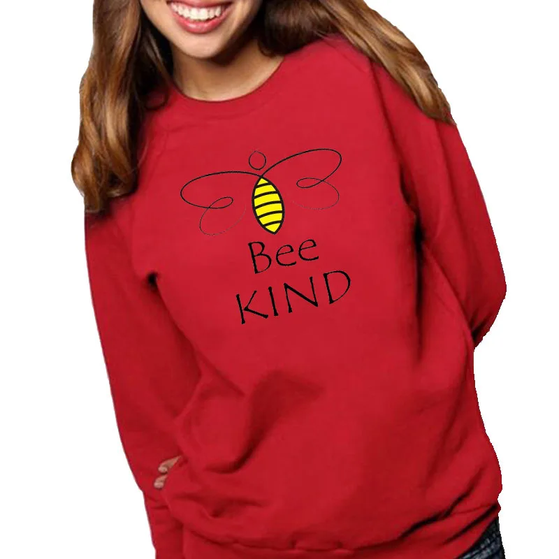 

Women Hoodie Cute Bee Kind Printed Hoodies Women Fleece Long Sleeve O Neck Loose Sweatshirt Girls Pullovers Winter