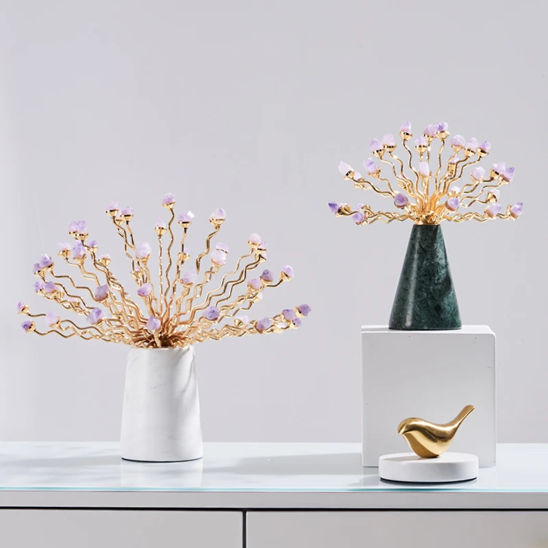 Современная Цветущая естественная розовая статуя в виде дерева дизайнерская для