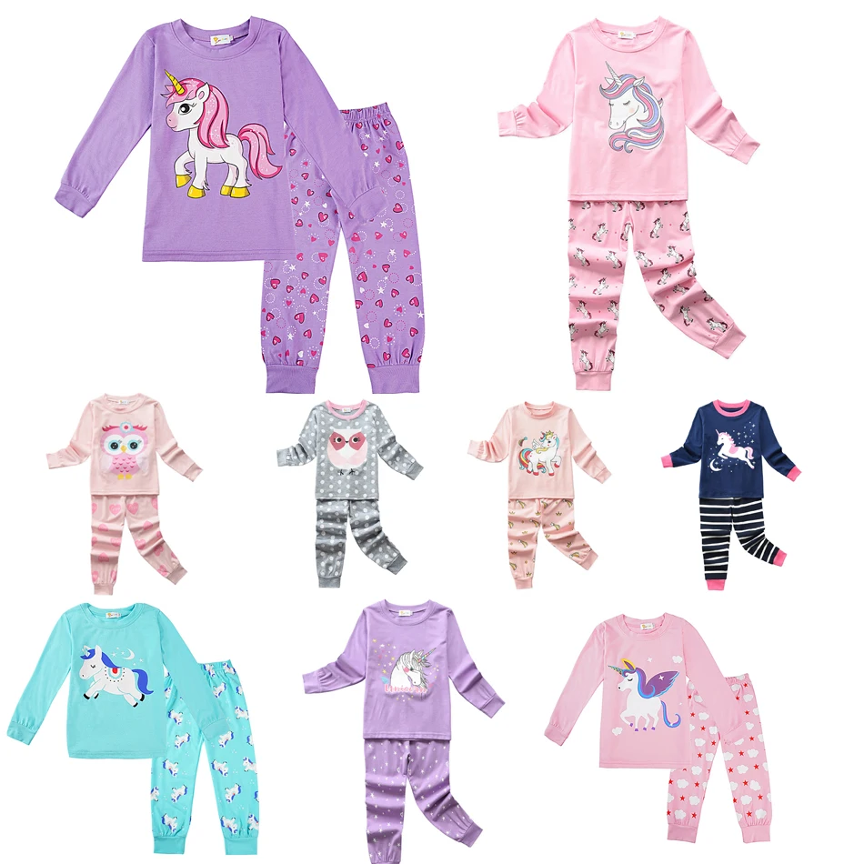 Детский пижамный комплект для девочек Розовая Одежда с рисунком единорога