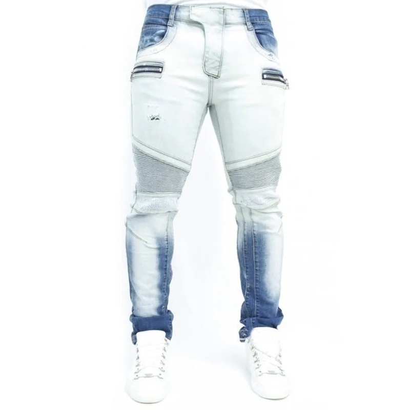 

Men Jeans Straight Zipper Biker Jean Pants High Waisted Spring Autumn Streetwear Male Desiger Washed Jean Pants Trousers