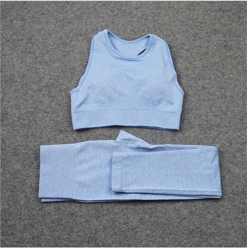 

2 Piece Sports Suits Yoga Set Women Fitness Clothing Racerback Sports Bra Seamless Leggings Sets yoga vest+pants DS44