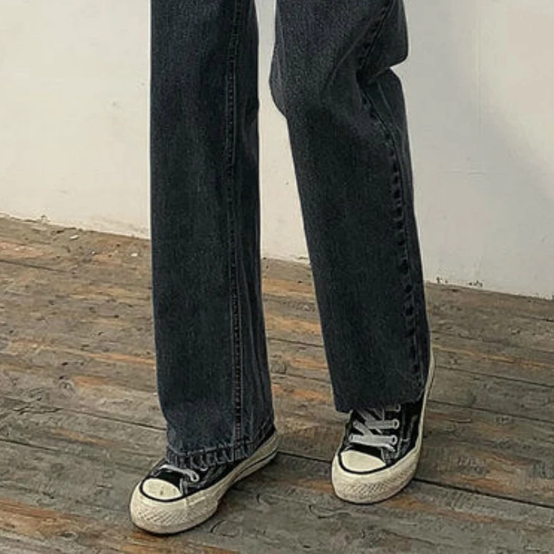

Jeans Women Spring Black Long Denim Solid Vintage Washed Korean Style Womens Students All-match Simple Leisure Streetwear Chic