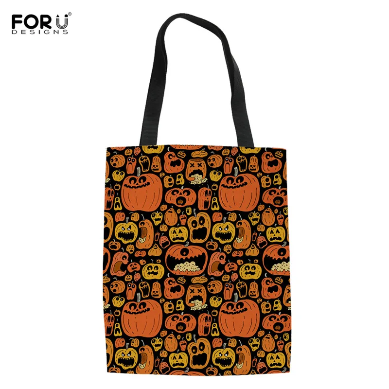 

FORUDESIGNS Latest Design Lady Handbag Halloween Pumpkin Patterns Women's Casual Large Capacity Shopper Bag Canvas Shoulder Bags