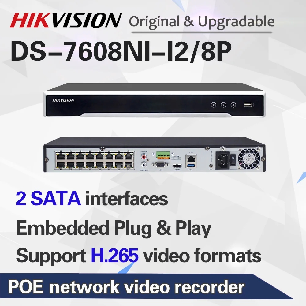 Hikvision NVR DS-7608NI-I2/8 P 8CH 8 POE NVR для POE камеры 12MP Max 2 SATA сетевой видеорегистратор