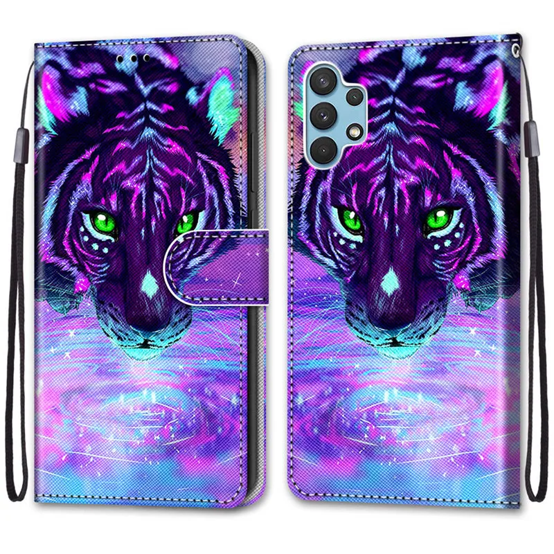 Cool Animals Case For Samsung Galaxy A32 4G A325 Flip Leather Case na For A32 5G A326 Wallet Cover Lion Bear Wolf Cats Dogs Cap