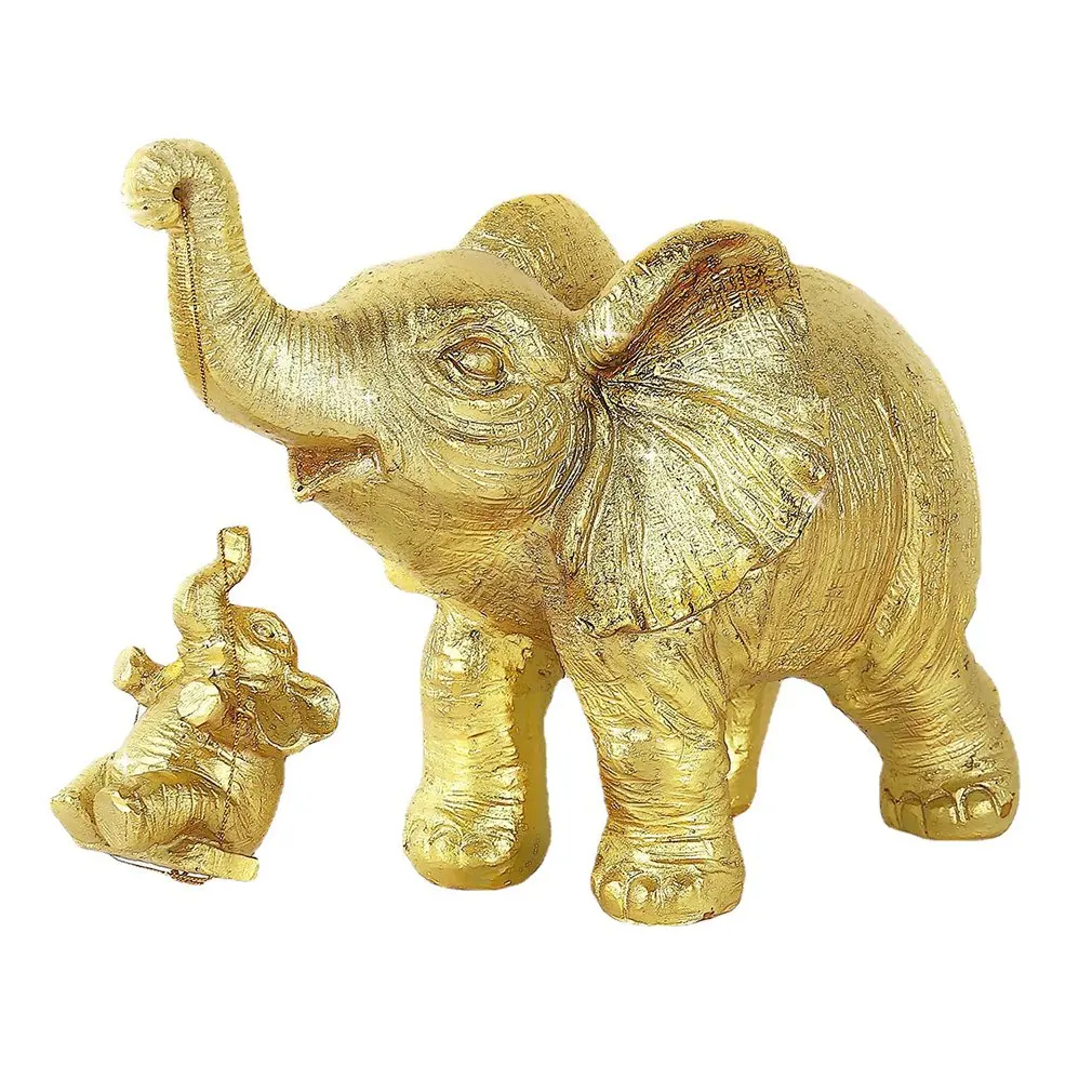 

Golden Elephant Cradle Baby Elephant Resin Ornaments Home Decoration Mother Father Gift Collection Resin Sculpture Ornaments