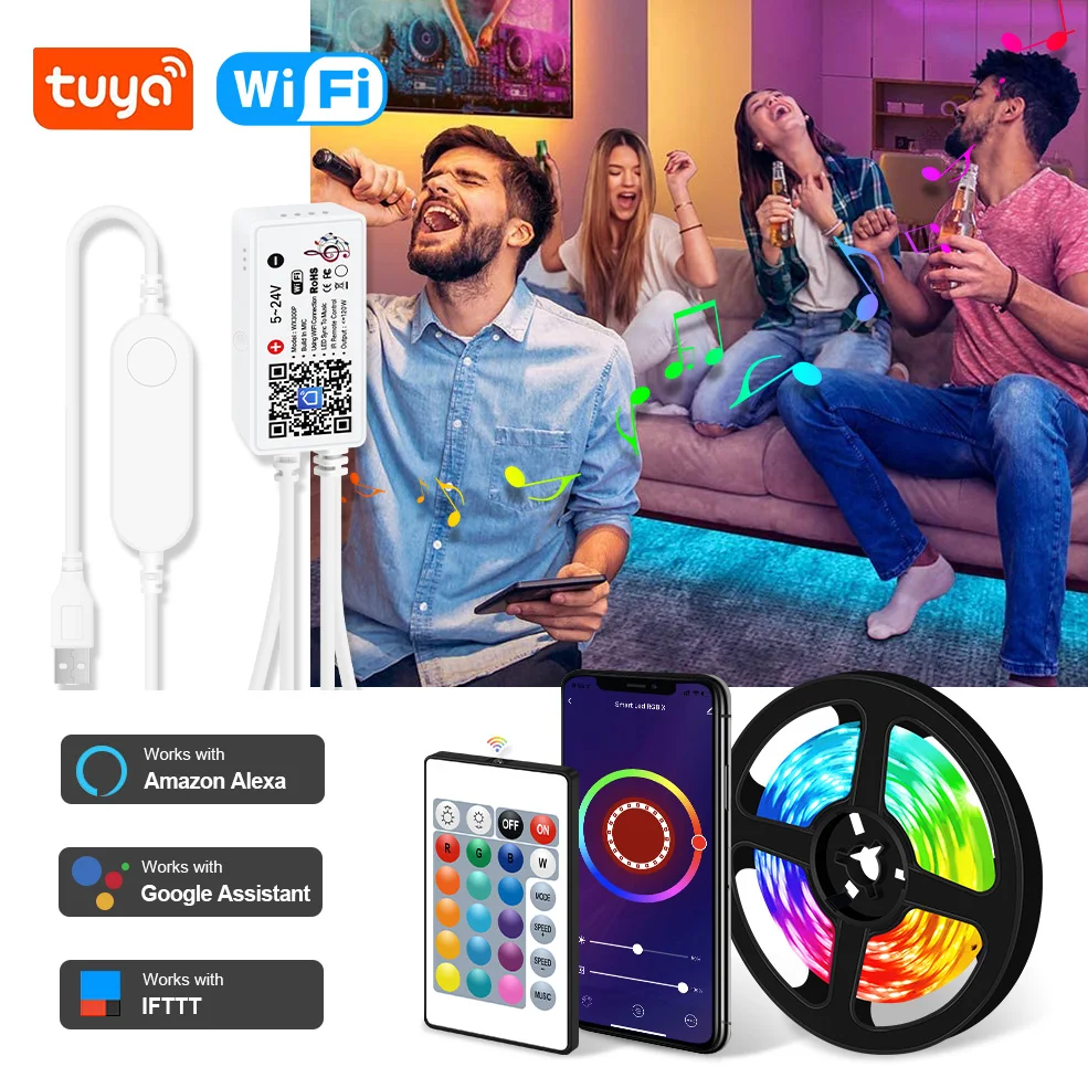 Интеллектуальная беспроводная (Wi Fi) светодиодная лента светильник s Tuya RGB