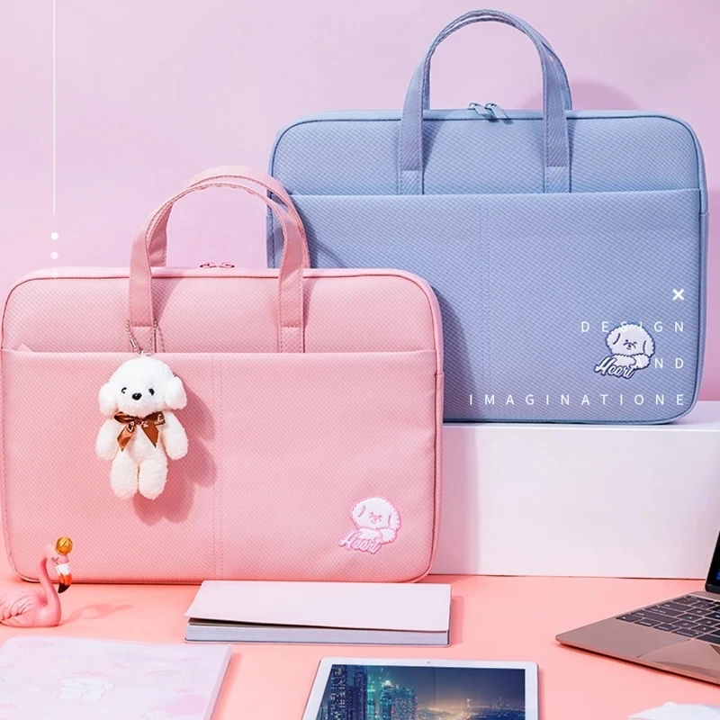 

Deli 63756 14” Laptop bag Pad bag Briefbag briefcase Blue Pink color Fashion handbag Computer bag little bear include