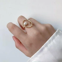 artificial culture pearl geometric statement gold color band charm finger knuckle round ring women