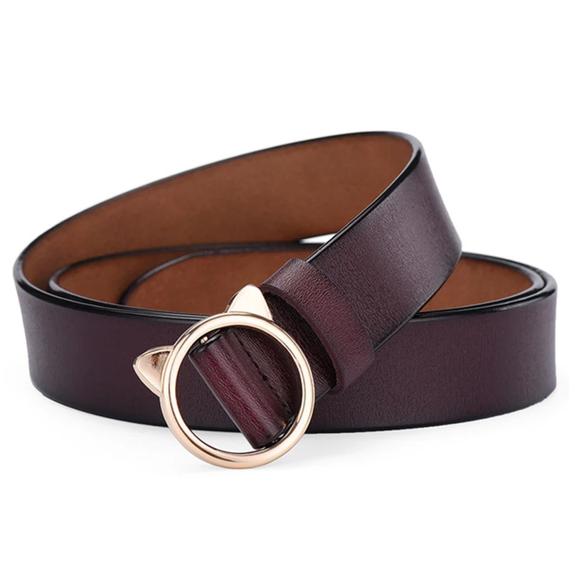 

Ремень женский универсальный из натуральной воловьей кожи, черный повседневный ремень с кошачьими ушками, аксессуары для брюк и джинсов