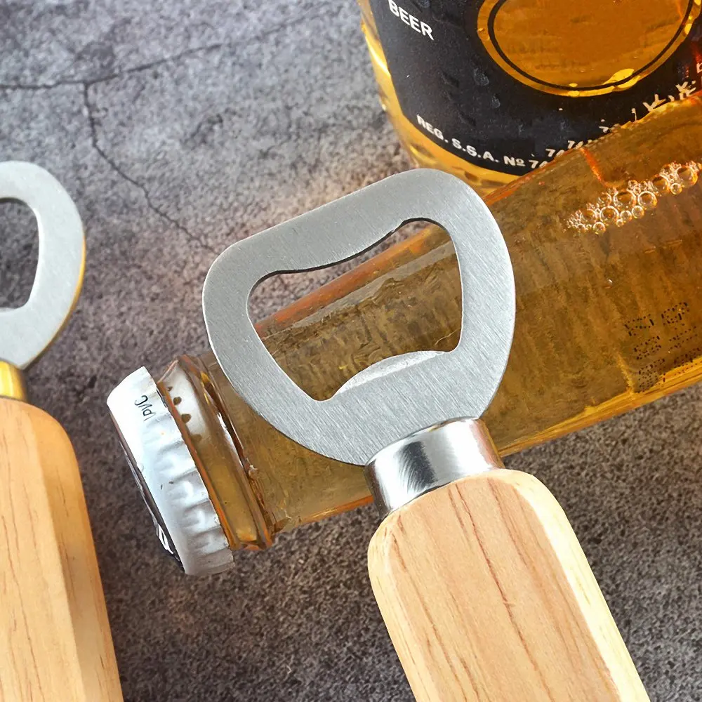 

Wooden Handle Beer Bottle Opener Stainless Steel Head Soda Wine Bottle Remover Starter Bar Tools Kitchen Gadgets