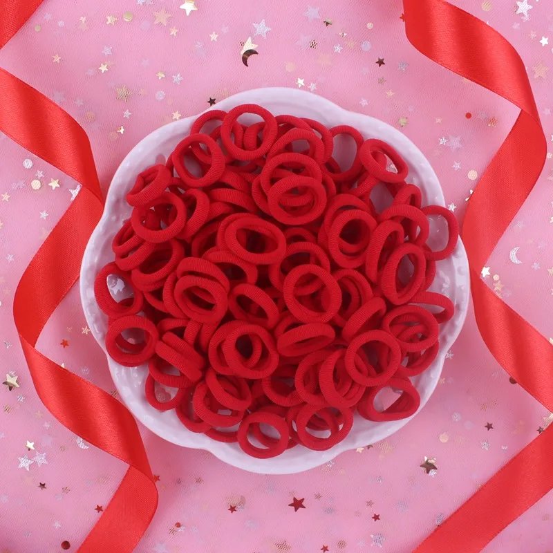 red Новинка года, красные, королевские, синие, желтые, розовые, красные и темно-зеленые детские эластичные резинки для волос, конский хвост, аксессуары для волос для девочек, 100 шт./лот - Цвет: red