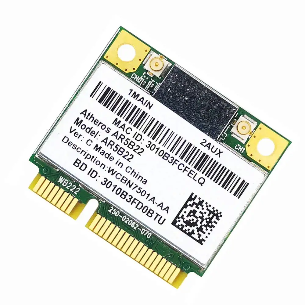 

Двухдиапазонная 2,4G/5G сетевая карта AR5B22 AR9462 Wi-Fi беспроводная 300 Мбит/с половинная Mini PCIE Wi-Fi + Bluetooth-совместимая 4,0 комбо