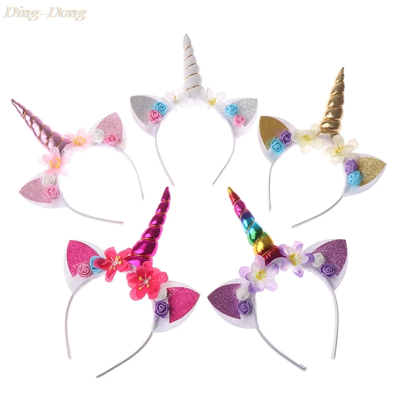 

1PC Flower Headwear Women Kids Sweet Flower Unicorn Horn Hair Band Birthday Party Favors