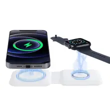 3 In1 Folding Dual Magnetic Wireless Charger For IPhone 13 12/Mini/Pro Max Magsafes Charger 15W Fast Charging For AirPods Watch