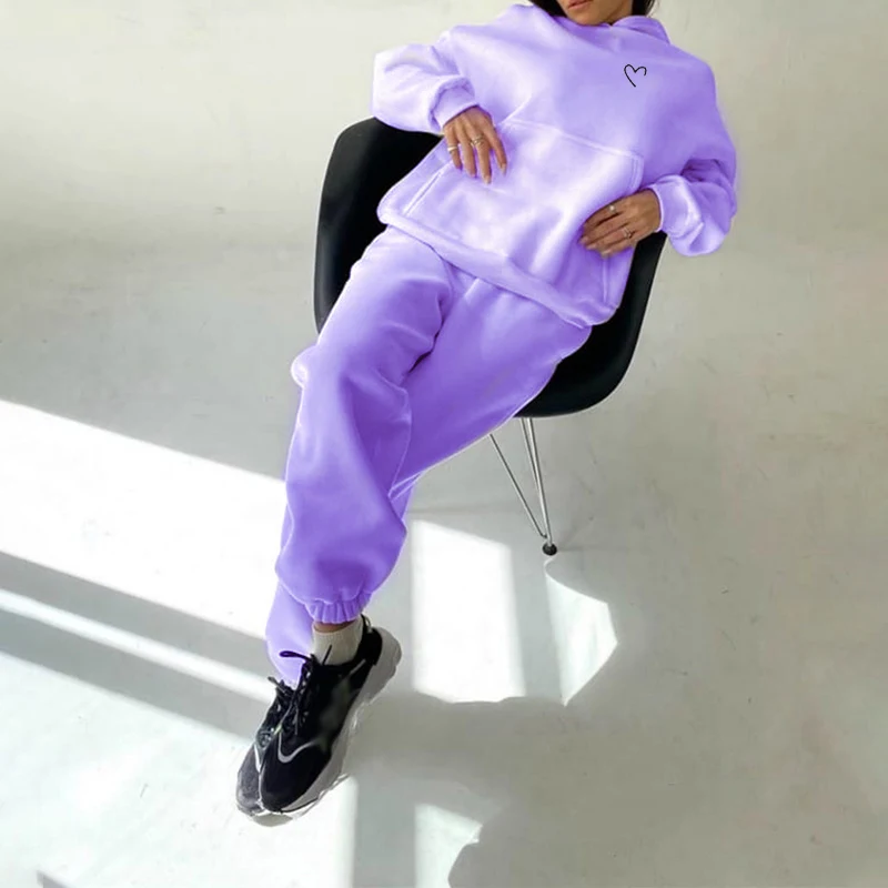 

Heart Print 2021 Spring Tracksuit Women's Suit Long Sleeve Female Hoodies Suits Casual Oversize Tracksuit Sportwear Pants Set