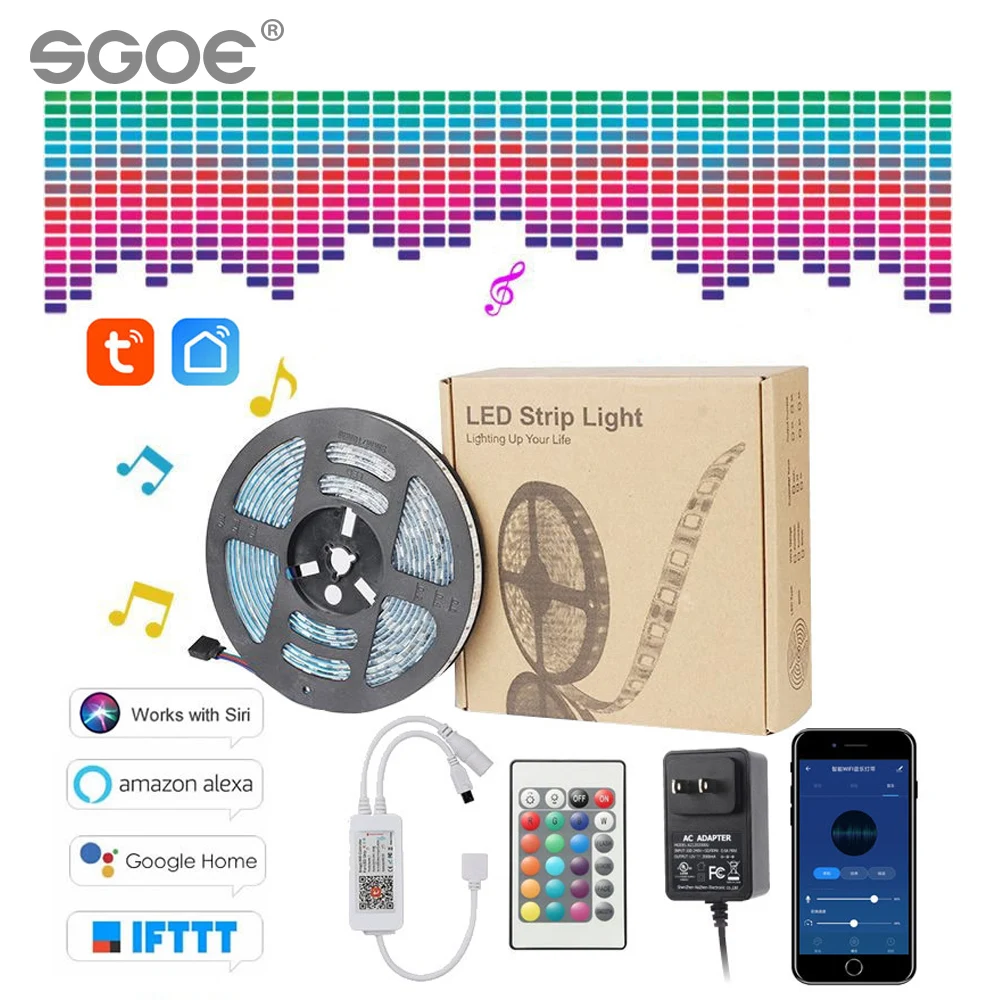 Tuya умный дом RGB лента светодиодный свет Автоматизация водонепроницаемый 5 м WiFi