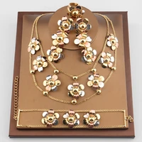 nigeria dubai gold color jewelry sets african bridal wedding gifts party for women flower bracelet necklace earrings ring set