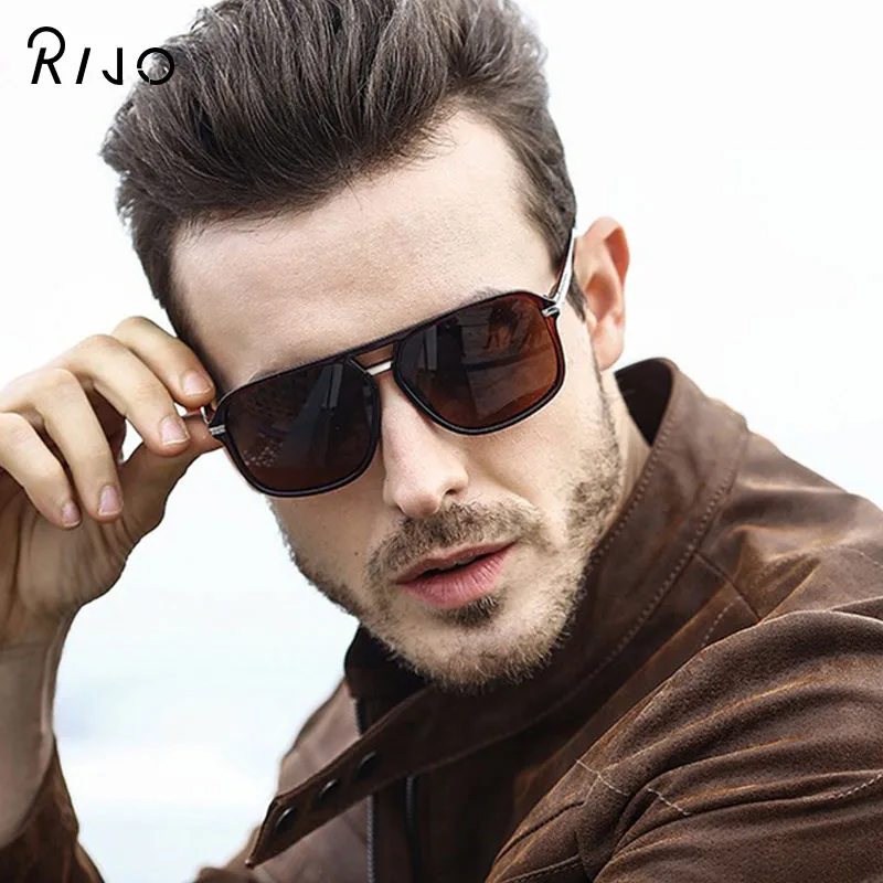 

RIJO 2021 fashion men cool square style gradient sunglasses driving retro brand design quality sunglasses Oculos De Sol