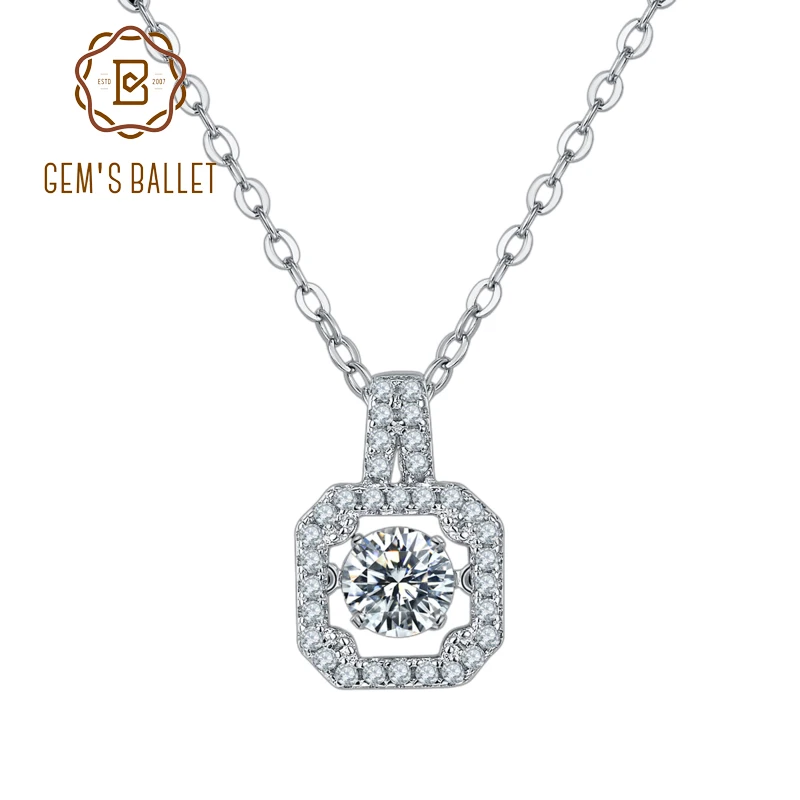 GEM'S BALLET 925 Sterling Silver Jewelry 0.5Ct D Color Moissanite Dancing Diamond Necklace with Twinkle Setting Moissanite Stone
