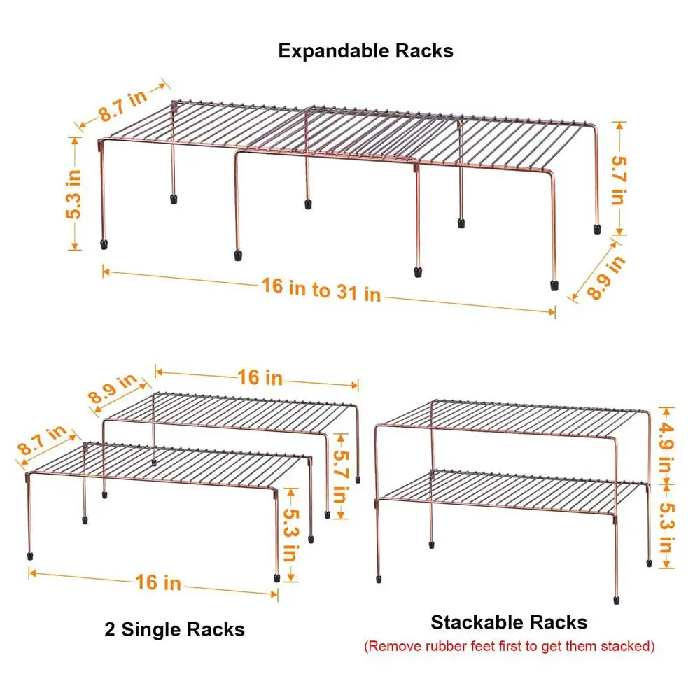 

2pcs Countertop Shelf Set Storage Organizer Shelf Stackable Metal Kitchen Organizer Storage Racks for Pantry Bedroom