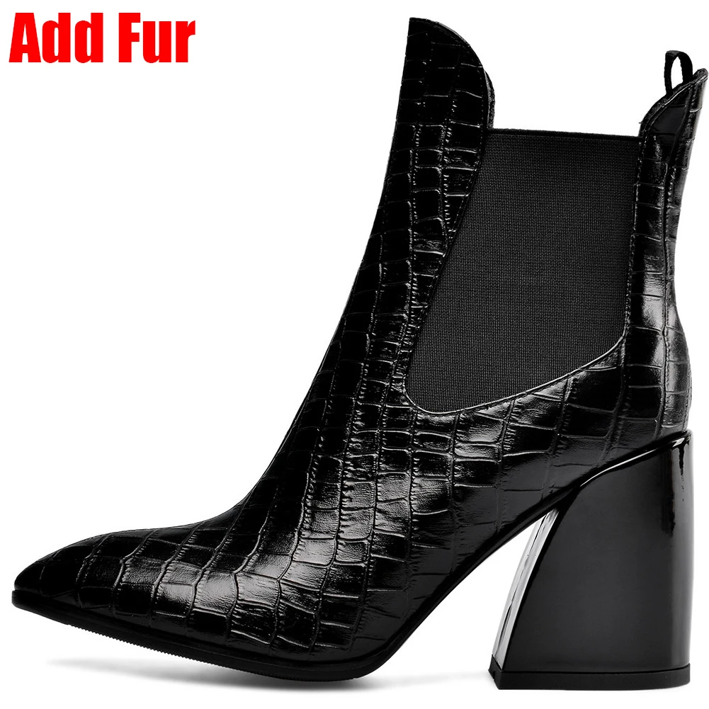 black 2 thin fur BONJOMARISA; Новинка; Размеры 33-43; Роскошные брендовые дизайнерские ботиночки; женские Качественные ботильоны из натуральной кожи; коллекция года; женская обувь на высоком каблуке - Цвет: black 2 thin fur