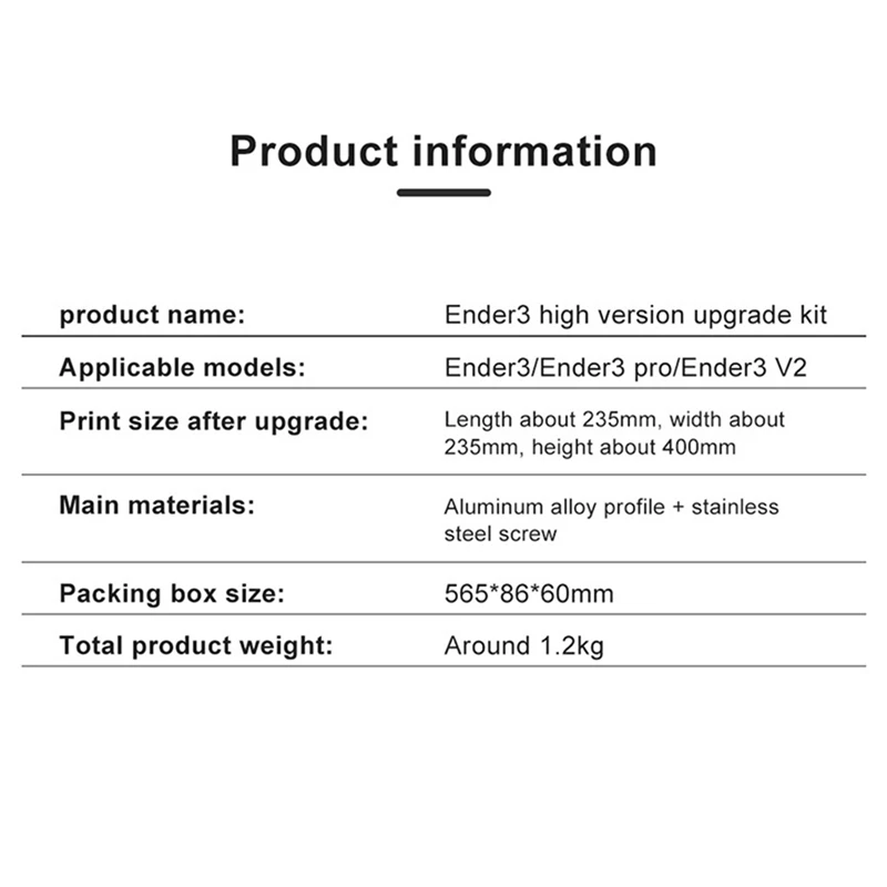 

Ender 3 Z-Axis Upgrade Kit 55CM Aluminum Frame and Lead Screw Enlarging 15CM Printing Space for Ender 3