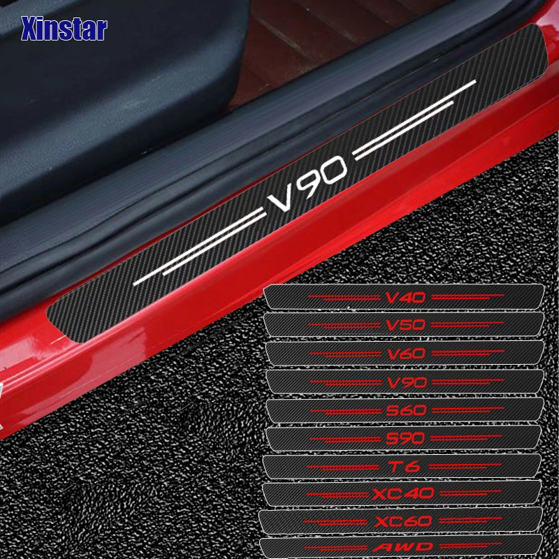 4PCS Carbon Fiber Car Stickers Vinyl Sport Decals For Volvo S60 XC90 V40 V50 V60 V70 S80 S90 V90 C30 C70 XC70 XC60 XC40 AWD T6 | Автомобили