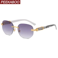 peekaboo polygonal rimless glasses for men 2022 summer square frame woman eyewear fashion uv400 marble grain gift items male