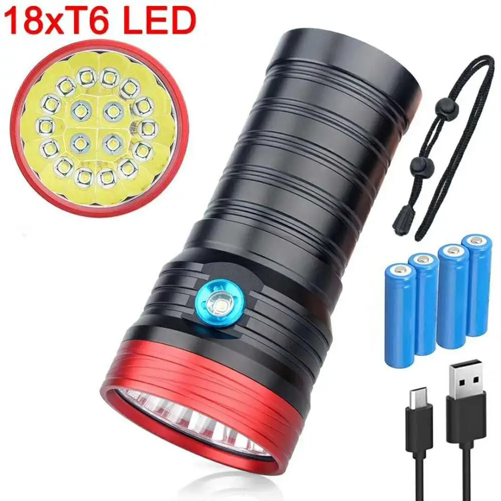 

DP95 Super Bright Max.4000 Lumens USB Charging 18 T6 LEDs Outdoor Searching Flashlight