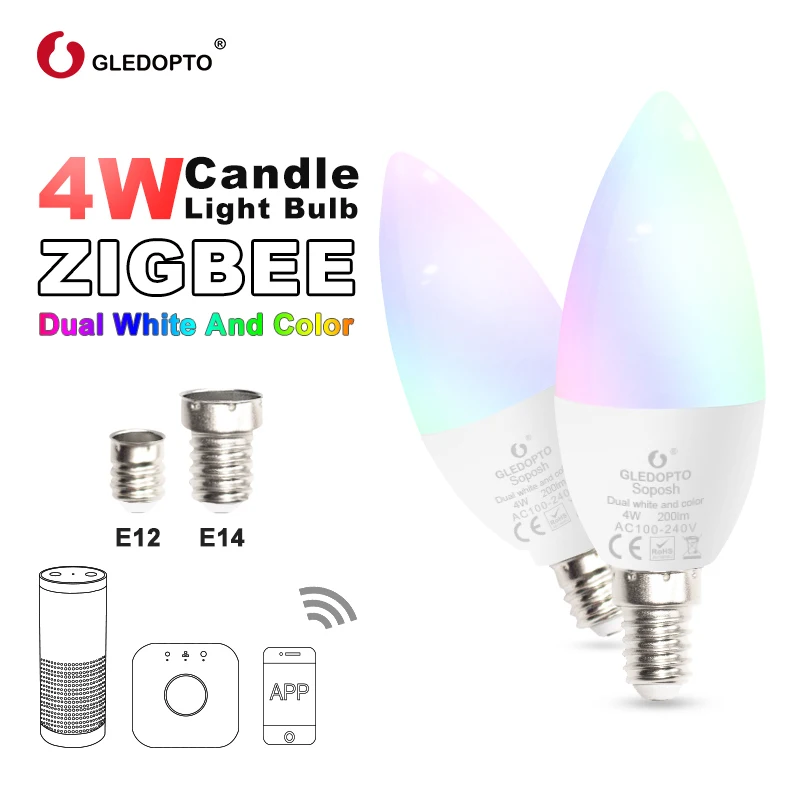 Декоративные свечные лампы RGBCCT совместимые со светодиодами GLEDOPTO zigbee 4 Вт E12/E14 с