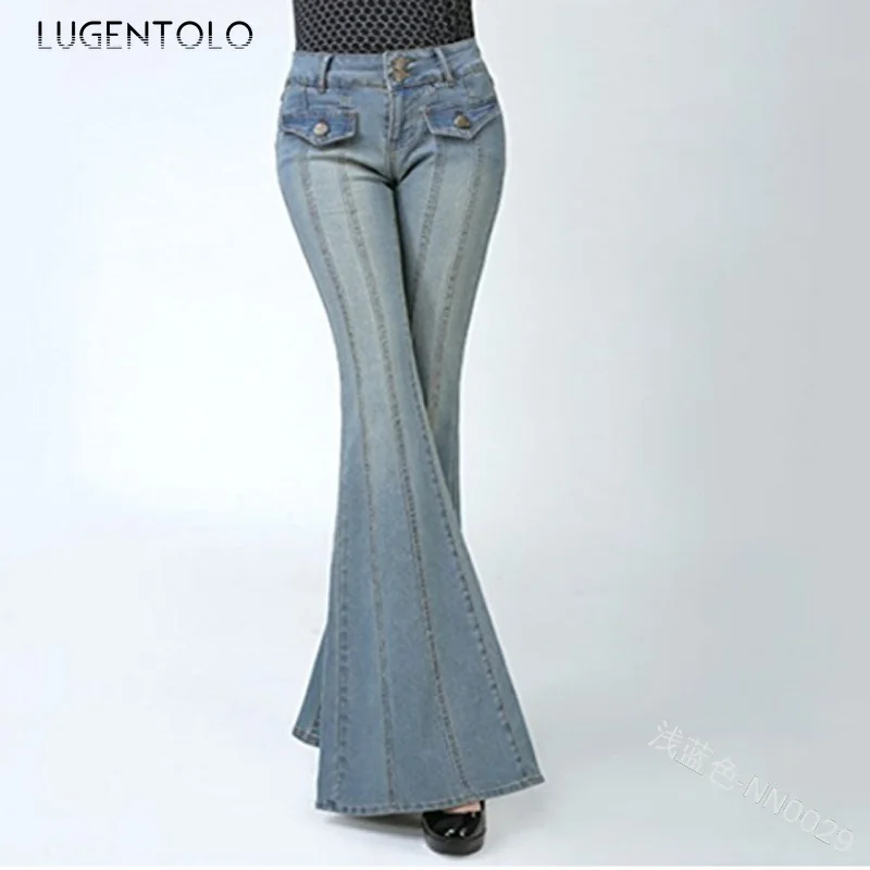 

Slim Pants Women Mid Waist Casual Trousers Fashion Large Size Female Solid Spring Polyester Street Flare Pants Lugentolo