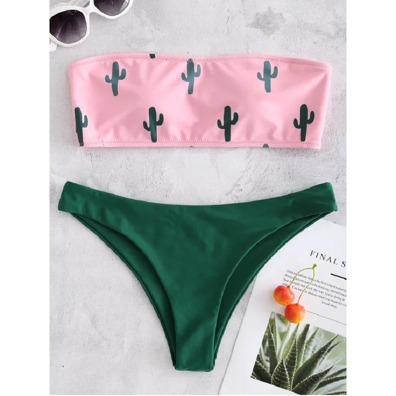 

Women's Swimming Suit Sexy Bikini Swimsuit 2019 Swimwear Two Piece Cactus Print Sexy Split Bikinis Beachwear Free Shipping