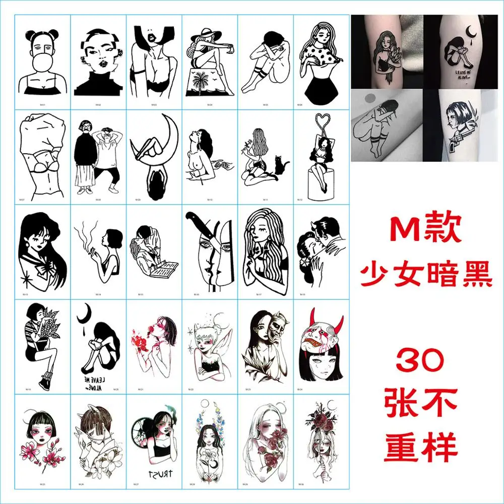 30 hojas diferentes literarias con letras frescas, flores, estrellas, Tatuajes Temporales, calcoman&iacute;a para arte corporal, tatuajes impermeables de dibujos animados para ni&ntilde;os-5