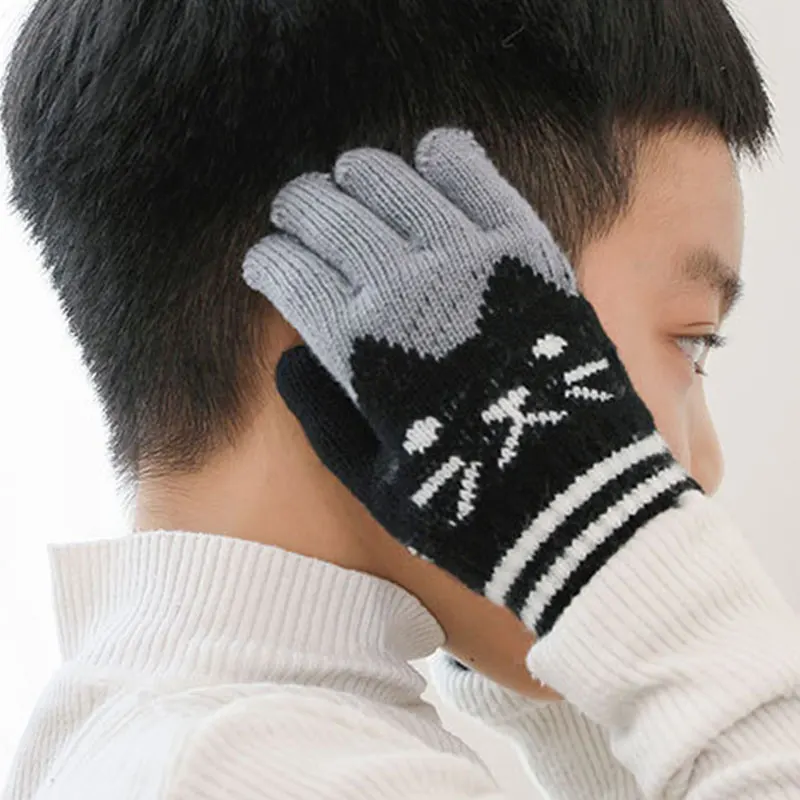 Модные теплые варежки с милым котиком зимние перчатки для детей мальчиков и