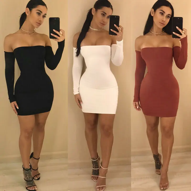 Женское облегающее платье с открытыми плечами и открытой спиной повседневное