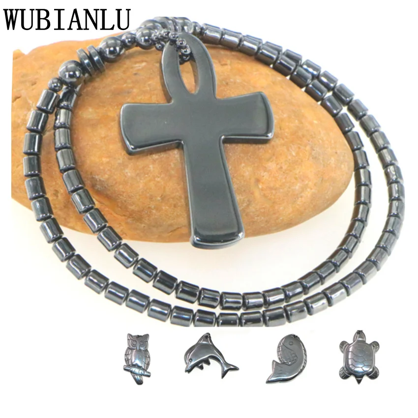 

WUBIANLU 15 стиль, натуральный камень черное ожерелье с бусинами из гематита женские ожерелья с подвесками модные титановые мужские ювелирные и...