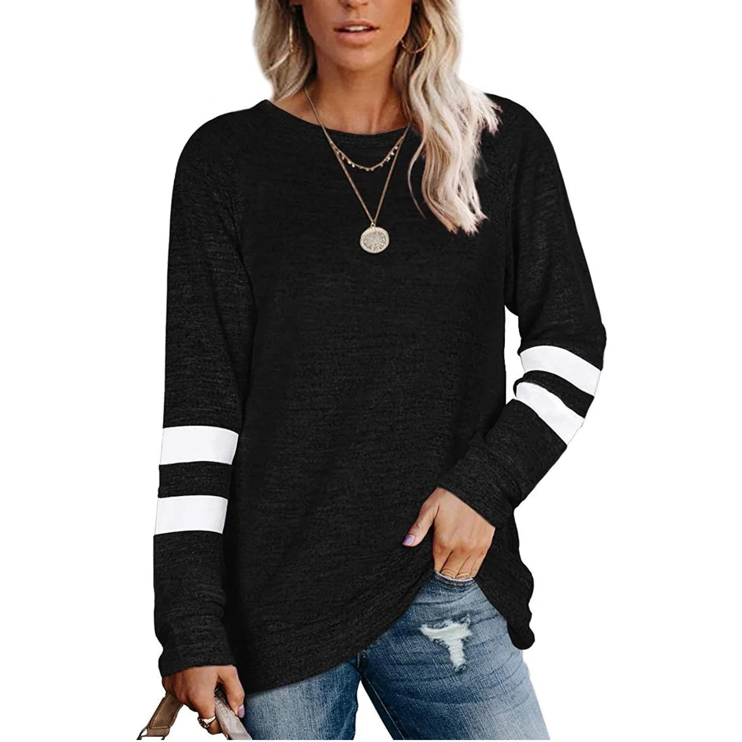 

Women's T-shirts Long Sleeve Spring Female Tops & Tees Round Neck Casual T-shirt for Women Sp176