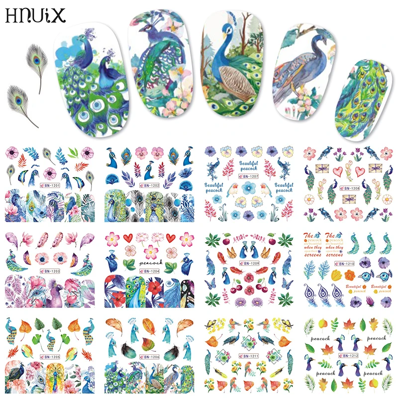 Набор наклеек для ногтей HNUIX 12 шт. ювелирные украшения цветок животные геометрия