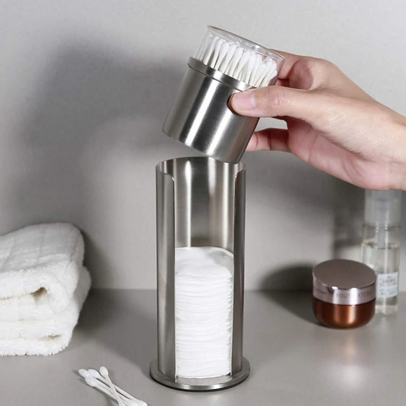 

AU -Stainless Steel Cotton Swabs Storage Box Swab Holder Desktop Cosmetic Cotton Pads Storage Boxes Containers with Lid