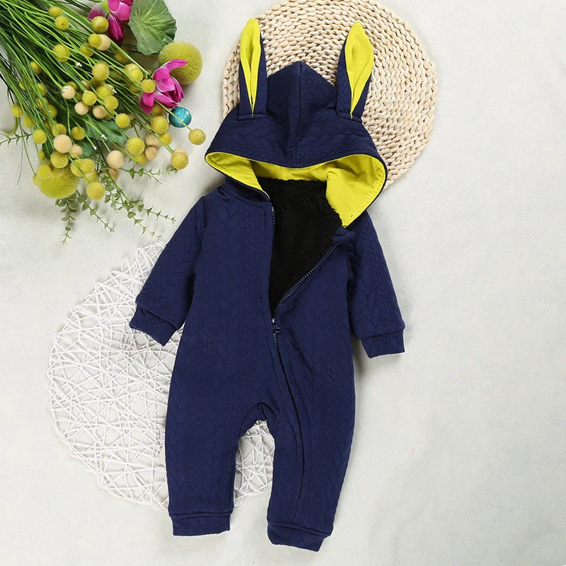 

Winter babies and toddlers thickened fleece cotton clothing bunny one-piece