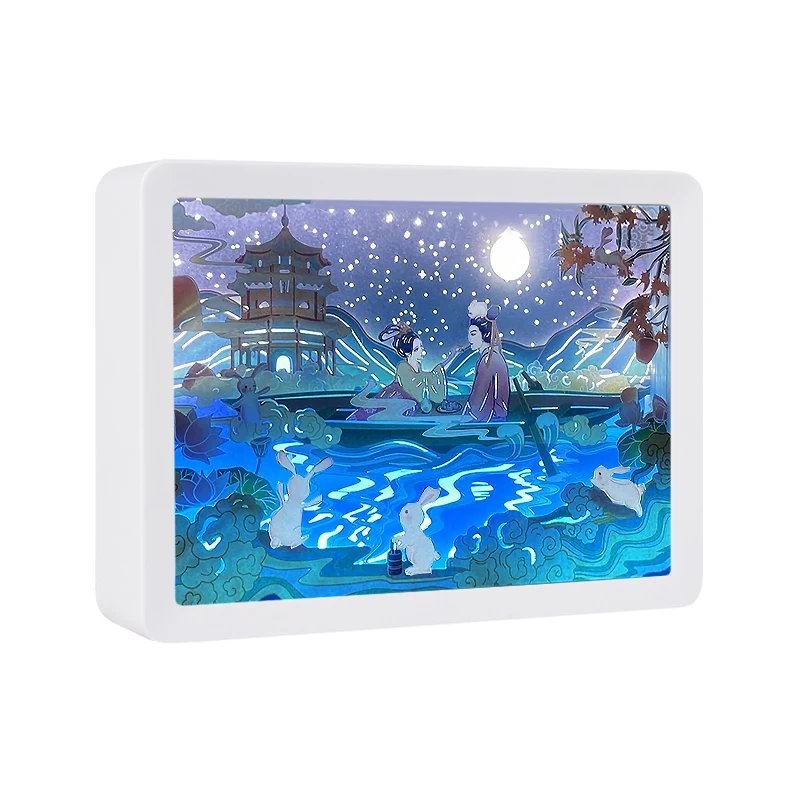 

New Year Led Light Shadow Box Usb Power Moon Retro Style Painting Frame Wall Art Fairy Aesthetic Room Decor Party Wedding Gift