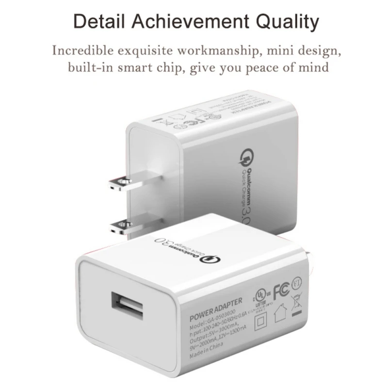 Портативный 5В 3а USB настенное зарядное устройство один порт QC3.0 Быстрая зарядка