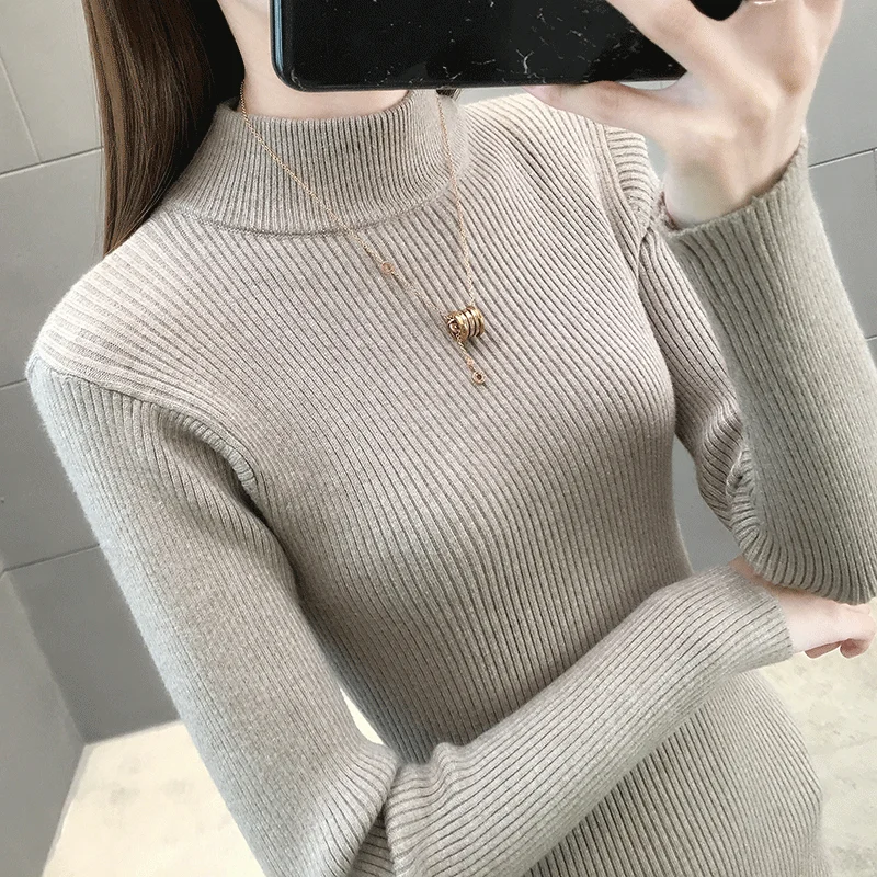 

New new2020 Women Basic Pullover Female Casual Color Thick Warm Jumper Top Turtleneck Knitted Sweater
