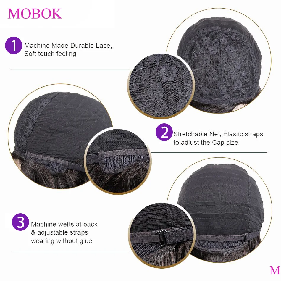 

Mobok Long Human Hair Wigs Body Wave Wig With Bangs 180% Brazilian Remy Full Machine Human Hair Wigs For Black Women