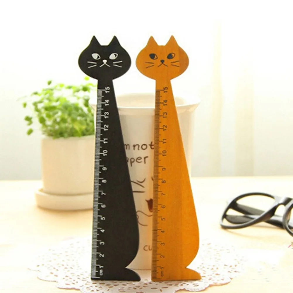 

Creative Cartoon Cat Drawing Wooden Ruler Student Stationery Cute Cat Kitty Face Stationery Wood Ruler Sewing Ruler