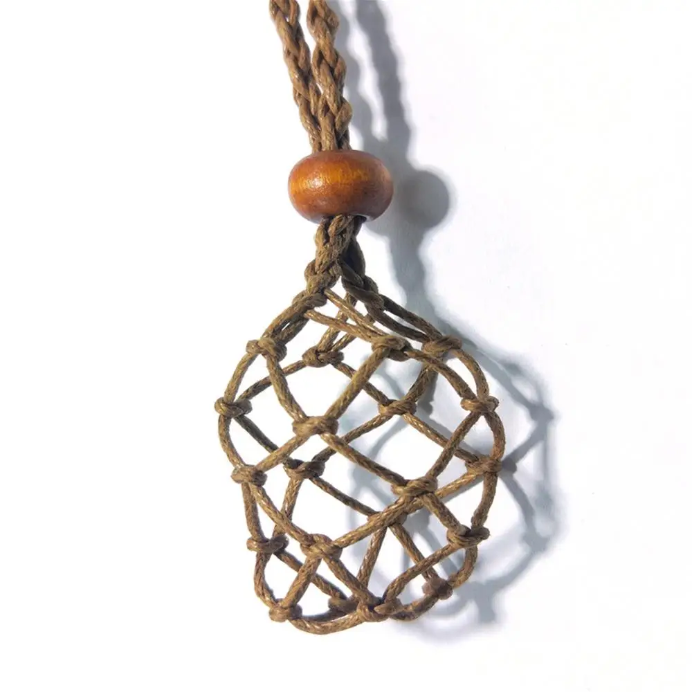 Natural Quartz Crystal Necklace Cord - Raw Stone Holder Fish Net Chakra Point Healing Pendant Amulet image 3