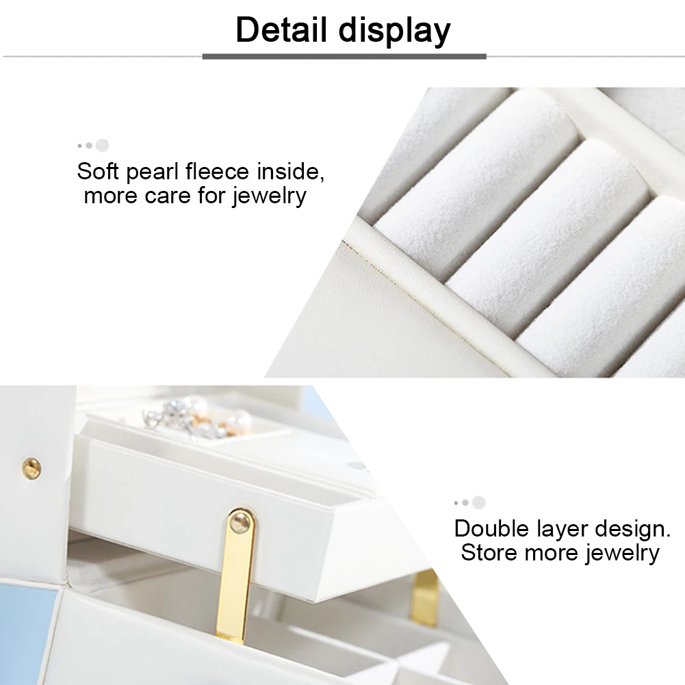 

With Mirror Jewelry Box Necklace Exquisite Display Earring Ring Automatic Storage Travel Large Gift Portable 3 Layers