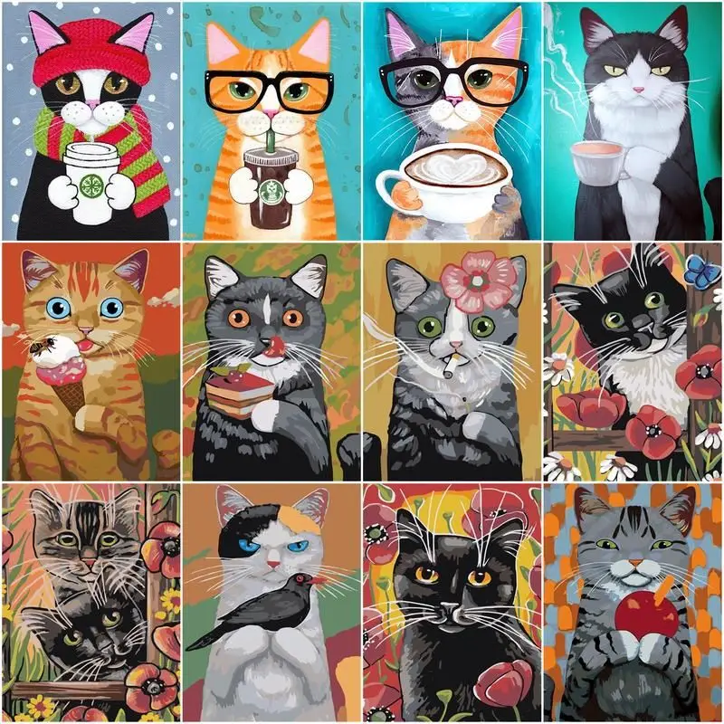 

CHENISTORY 40x50cm Frame Oil Painting By Numbers Cartoon Cat Wall Art Pictures By Number Animal For Children Home Decoration